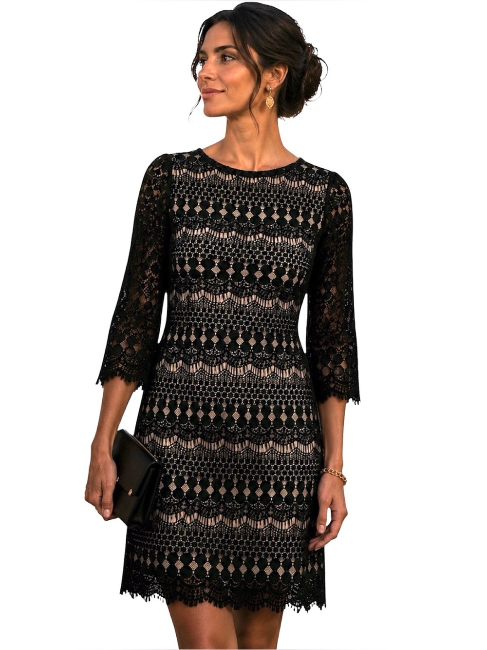 Jessica Howard Black Lace Overlay Shift Dress Size 14 Office Classic